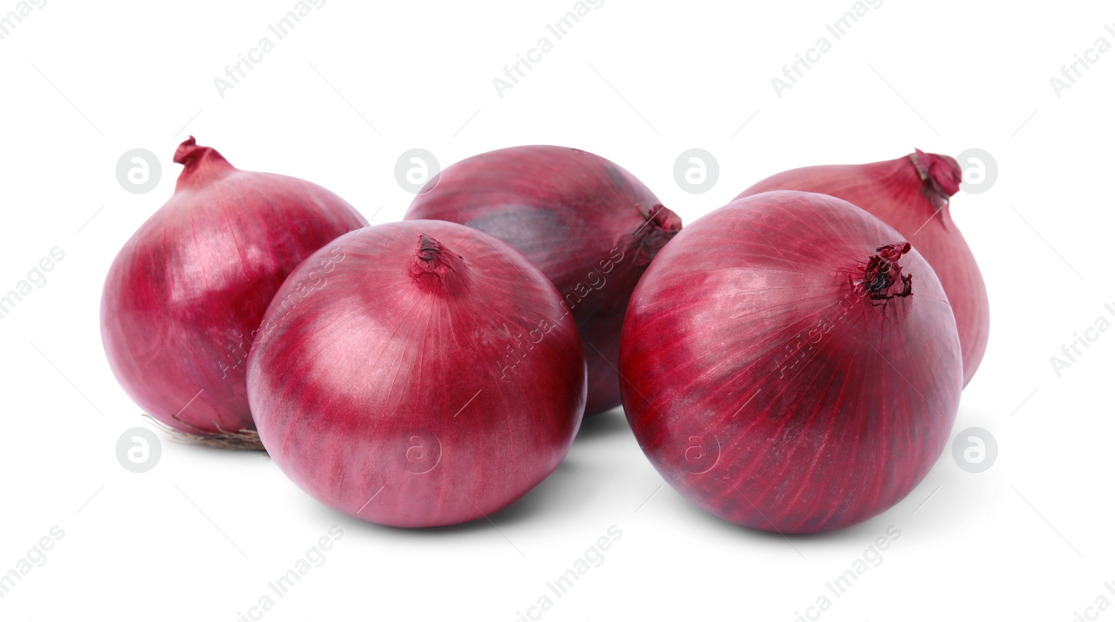 Photo of Many fresh red onions on white background