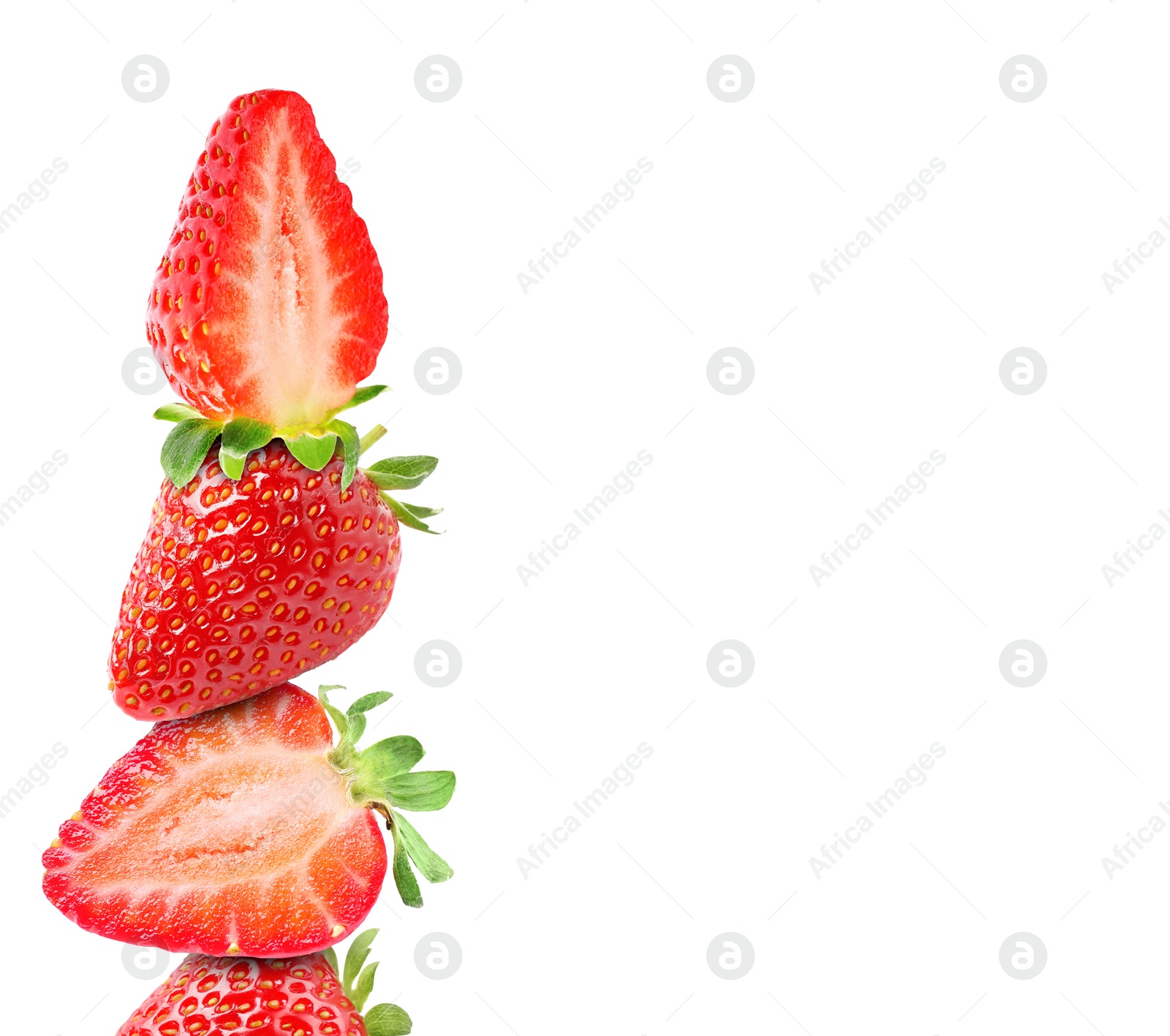 Image of Stack of fresh strawberries on white background