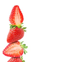 Image of Stack of fresh strawberries on white background