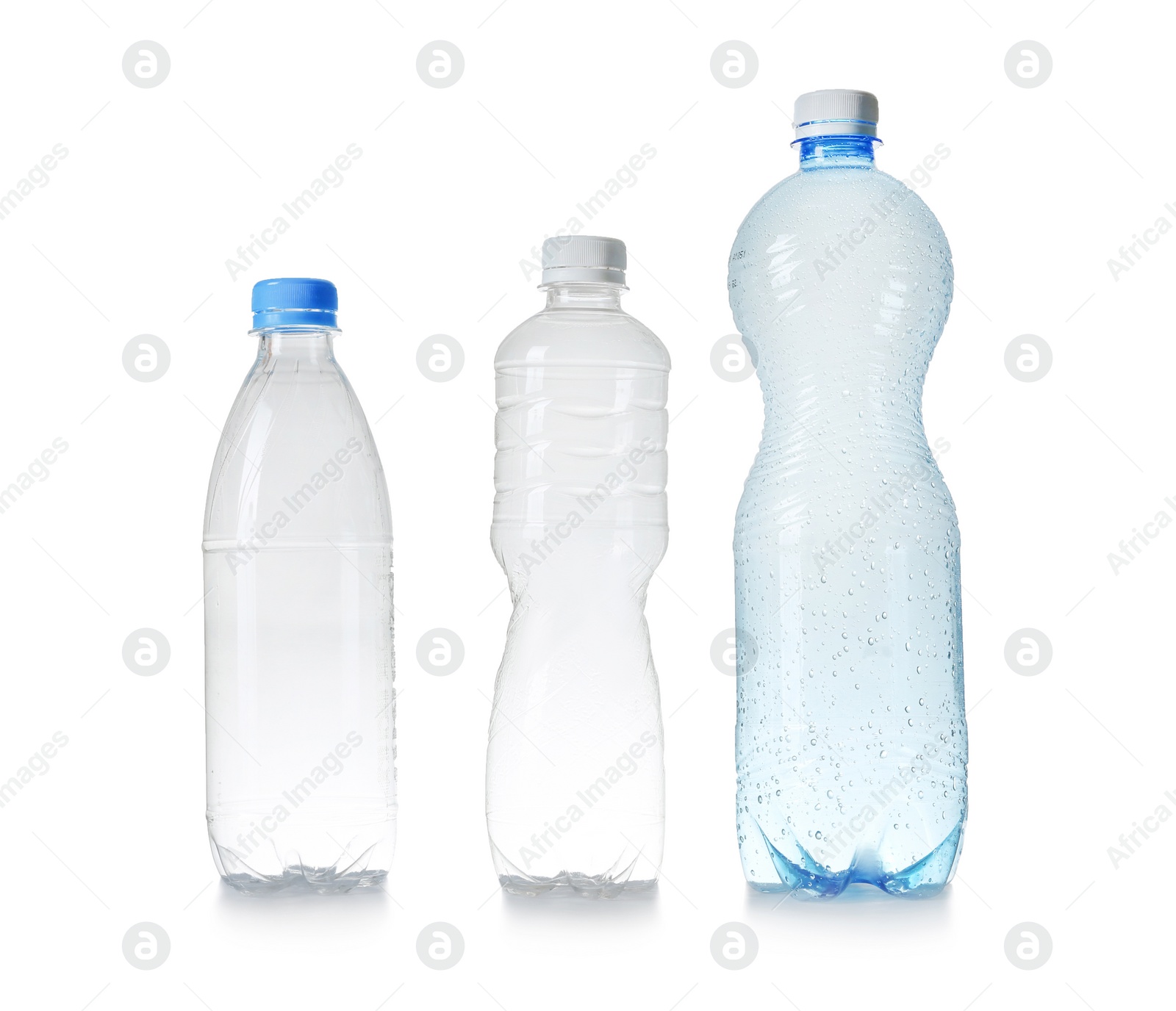 Photo of Three plastic bottles on white background. Recycle concept