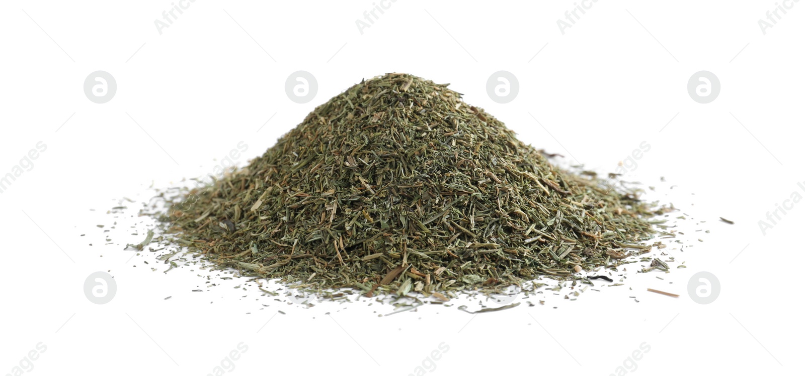 Photo of Pile of aromatic dry dill on white background