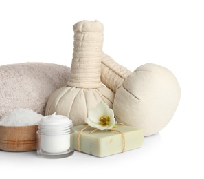 Photo of Spa composition with skin care products on white background