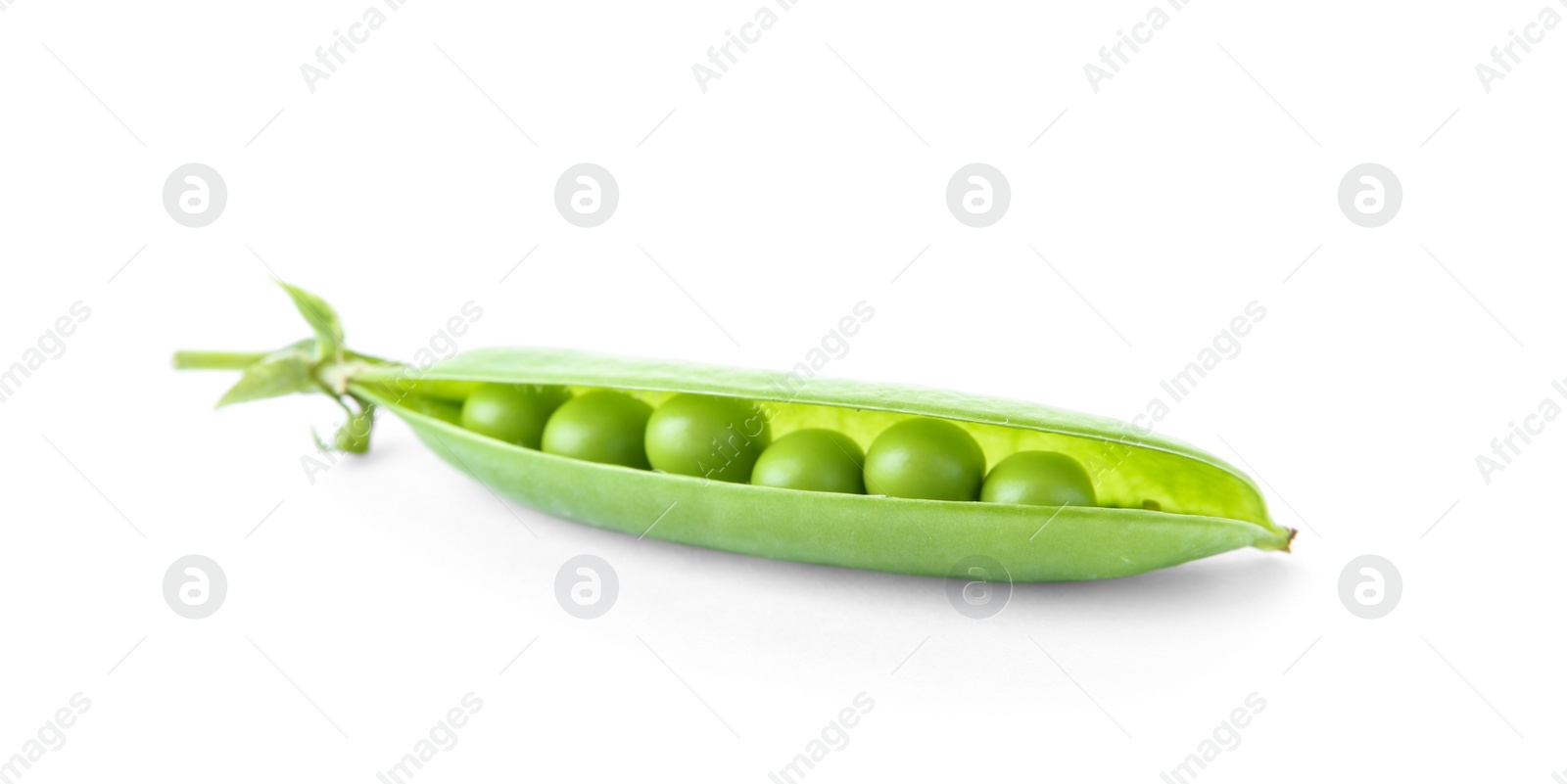 Photo of Delicious fresh green peas on white background