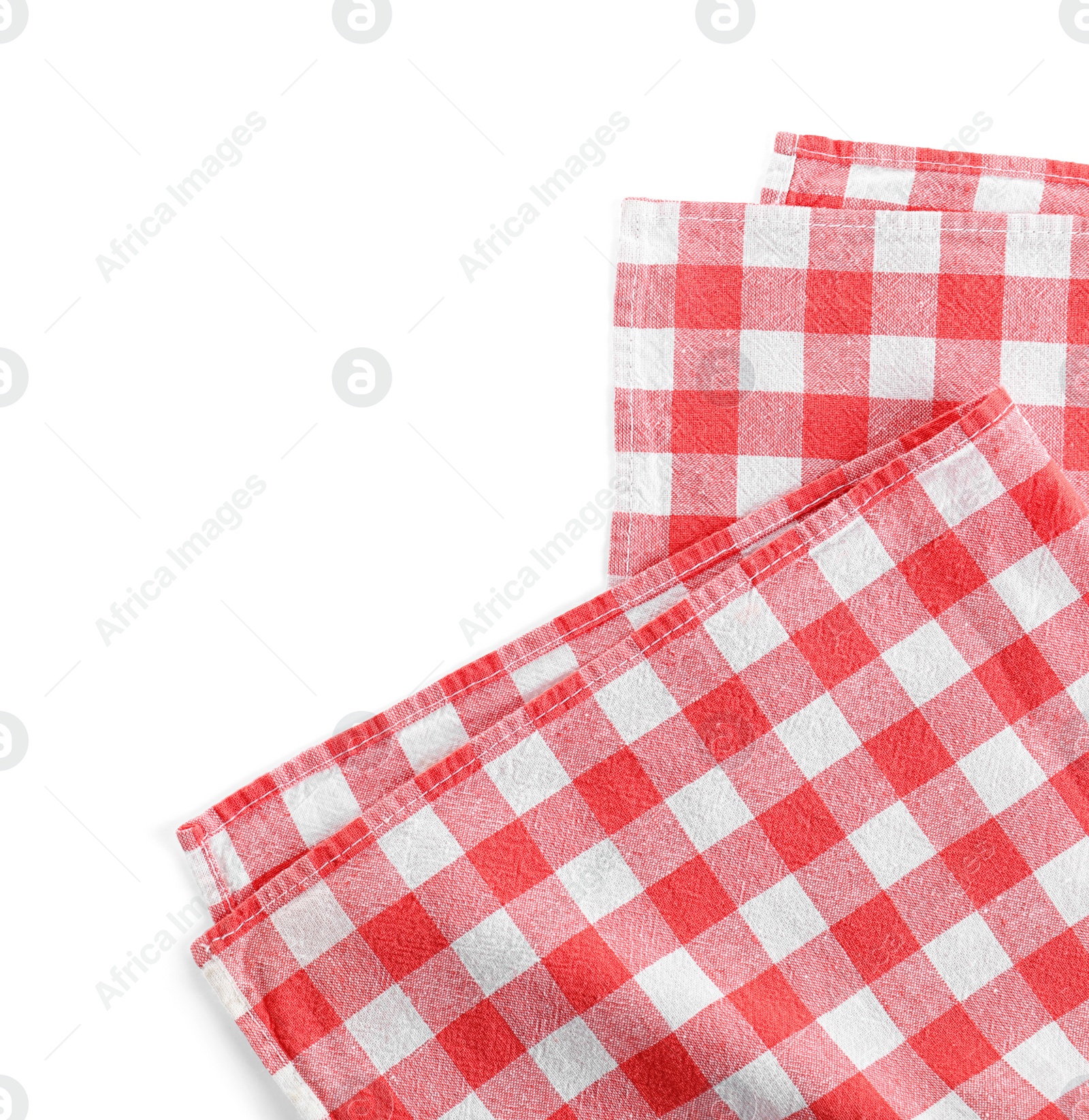 Photo of Classic red checkered blanket isolated on white, top view