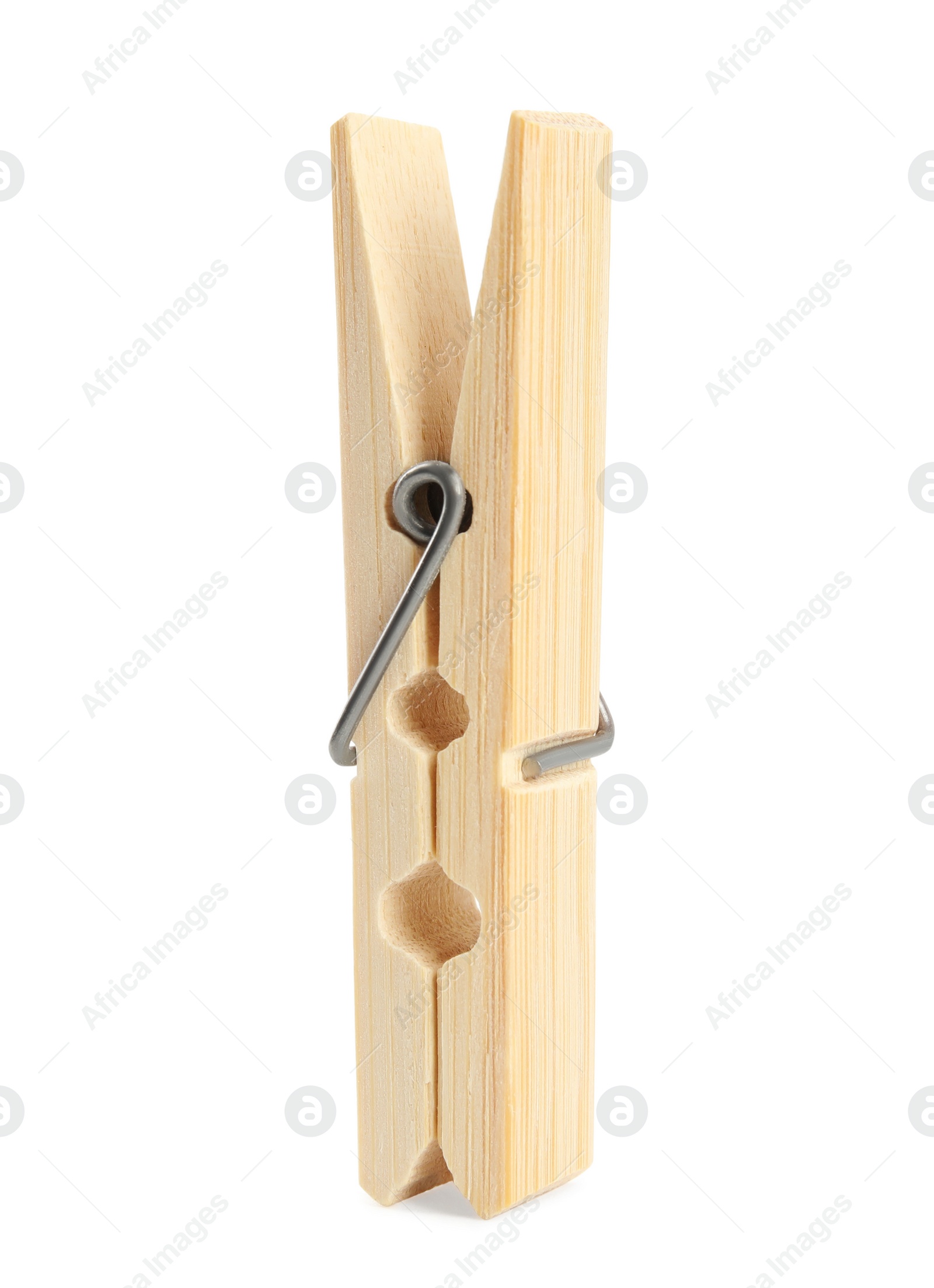 Photo of One classic wooden clothespin isolated on white