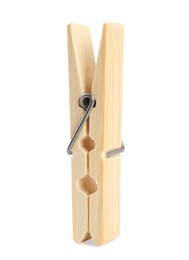 One classic wooden clothespin isolated on white