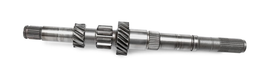 Photo of New secondary transmission output shaft on white background, top view