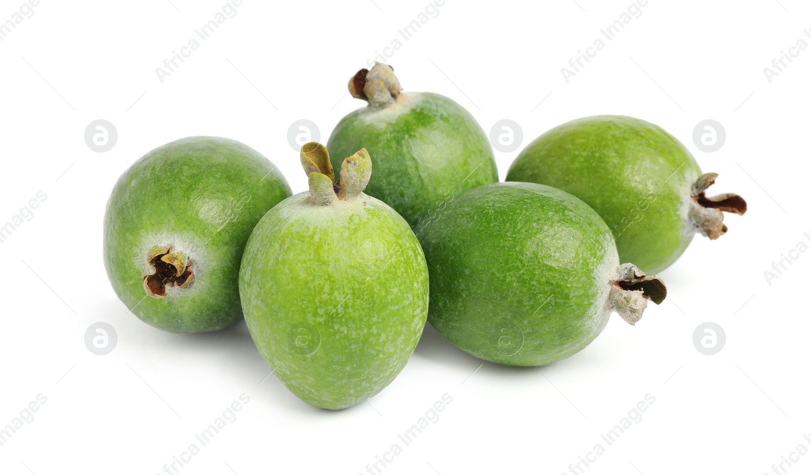 Photo of Fresh ripe feijoa fruits on white background