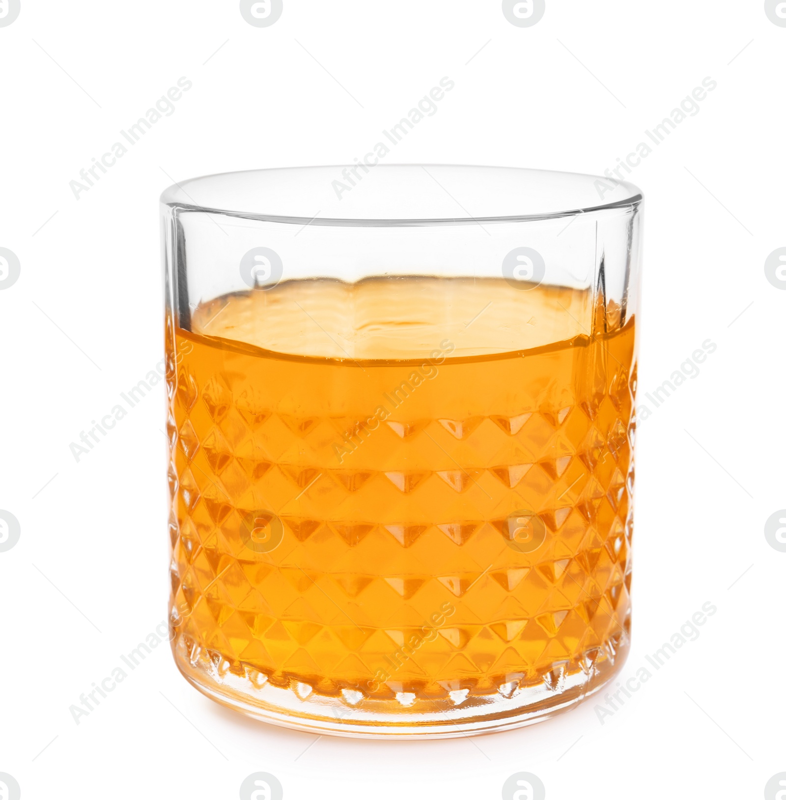 Photo of Tasty jelly dessert in glass on white background