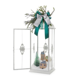 Photo of Beautiful decorative Christmas lantern isolated on white