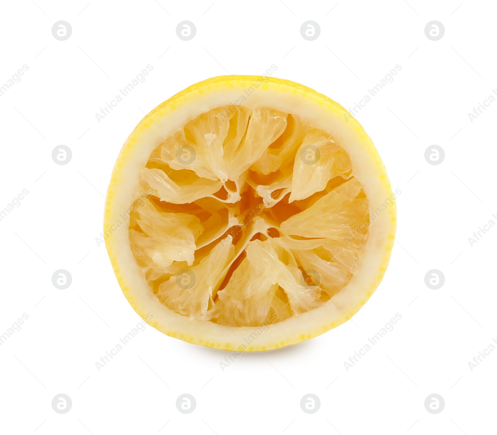 Photo of Half of squeezed lemon isolated on white