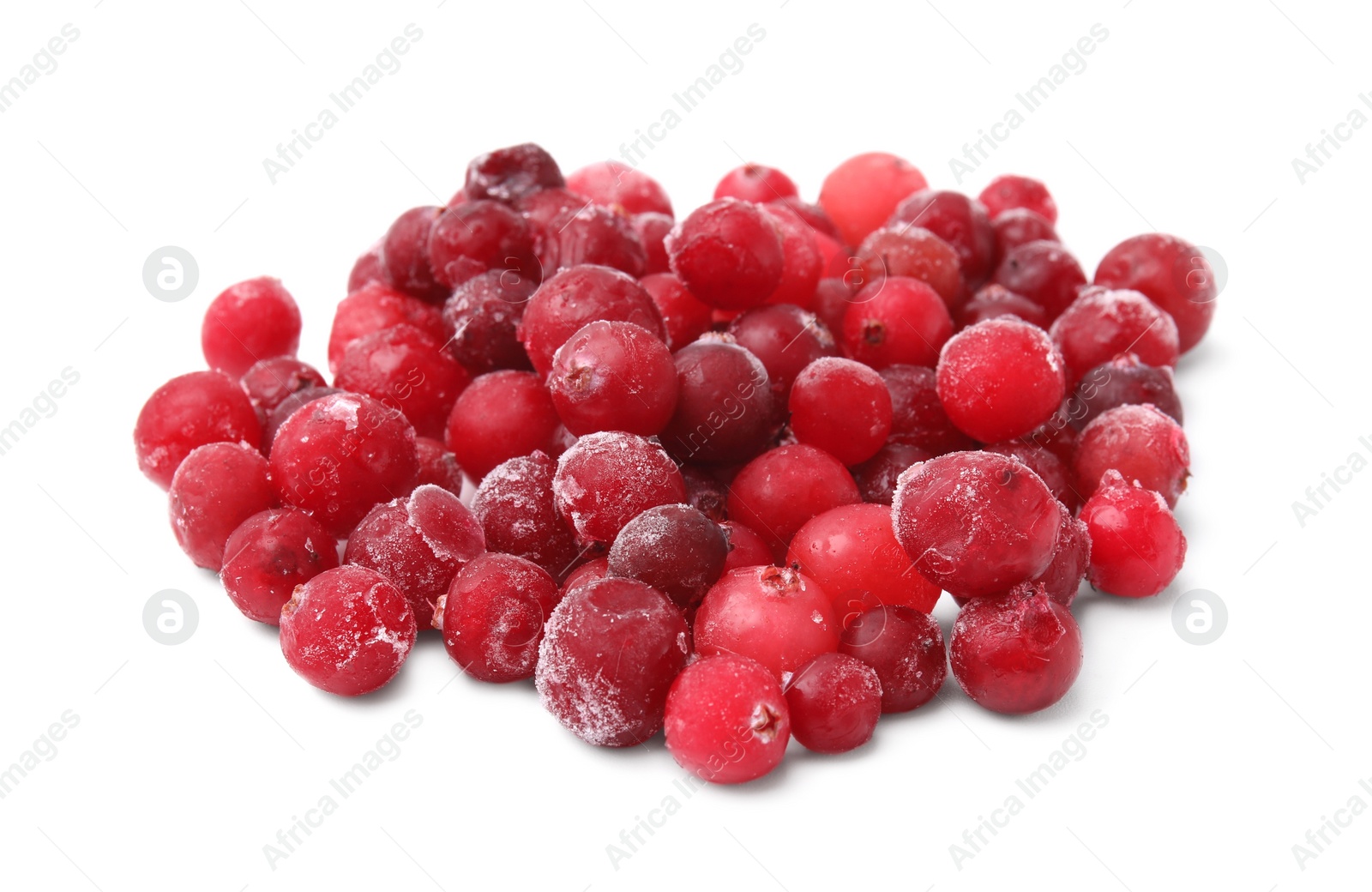 Photo of Pile of frozen red cranberries isolated on white