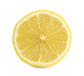 Photo of Citrus fruit. Slice of fresh lemon isolated on white, above view