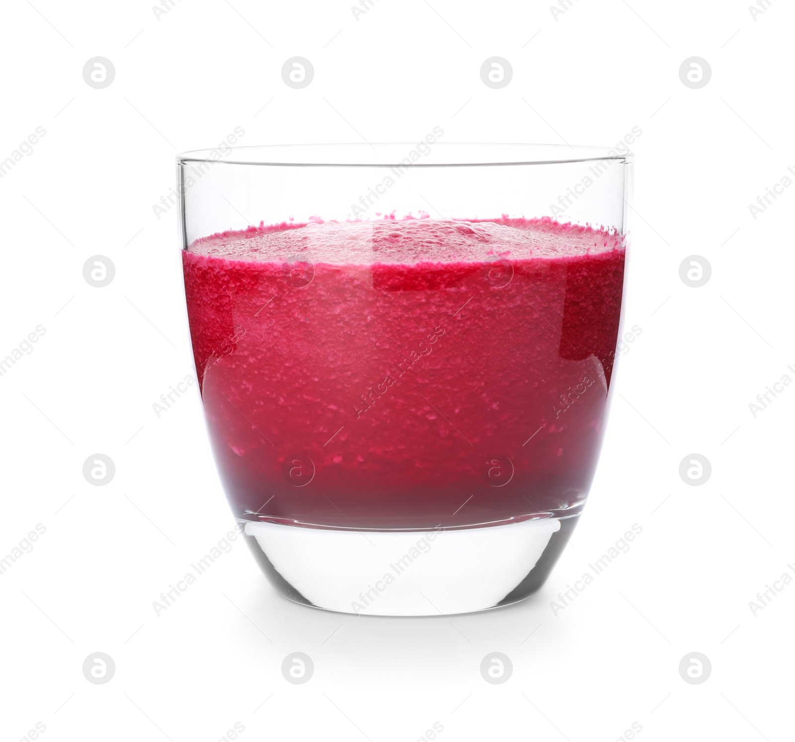 Photo of Glass of fresh beet juice on white background