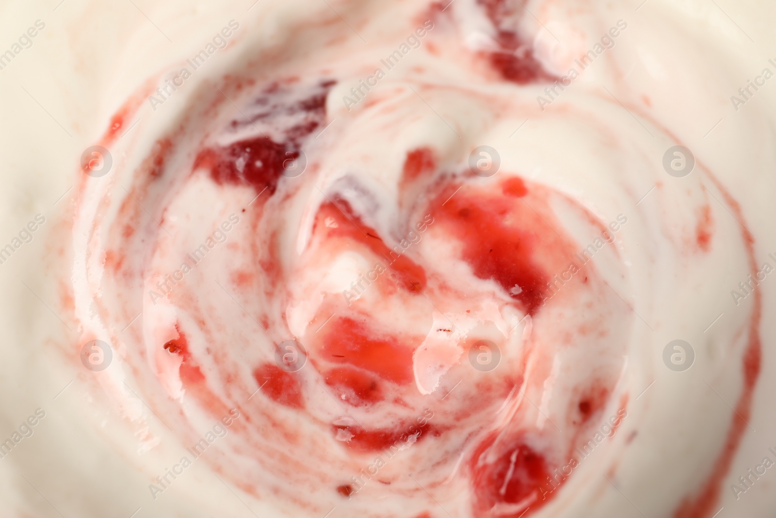 Photo of Tasty yogurt with jam as background, closeup