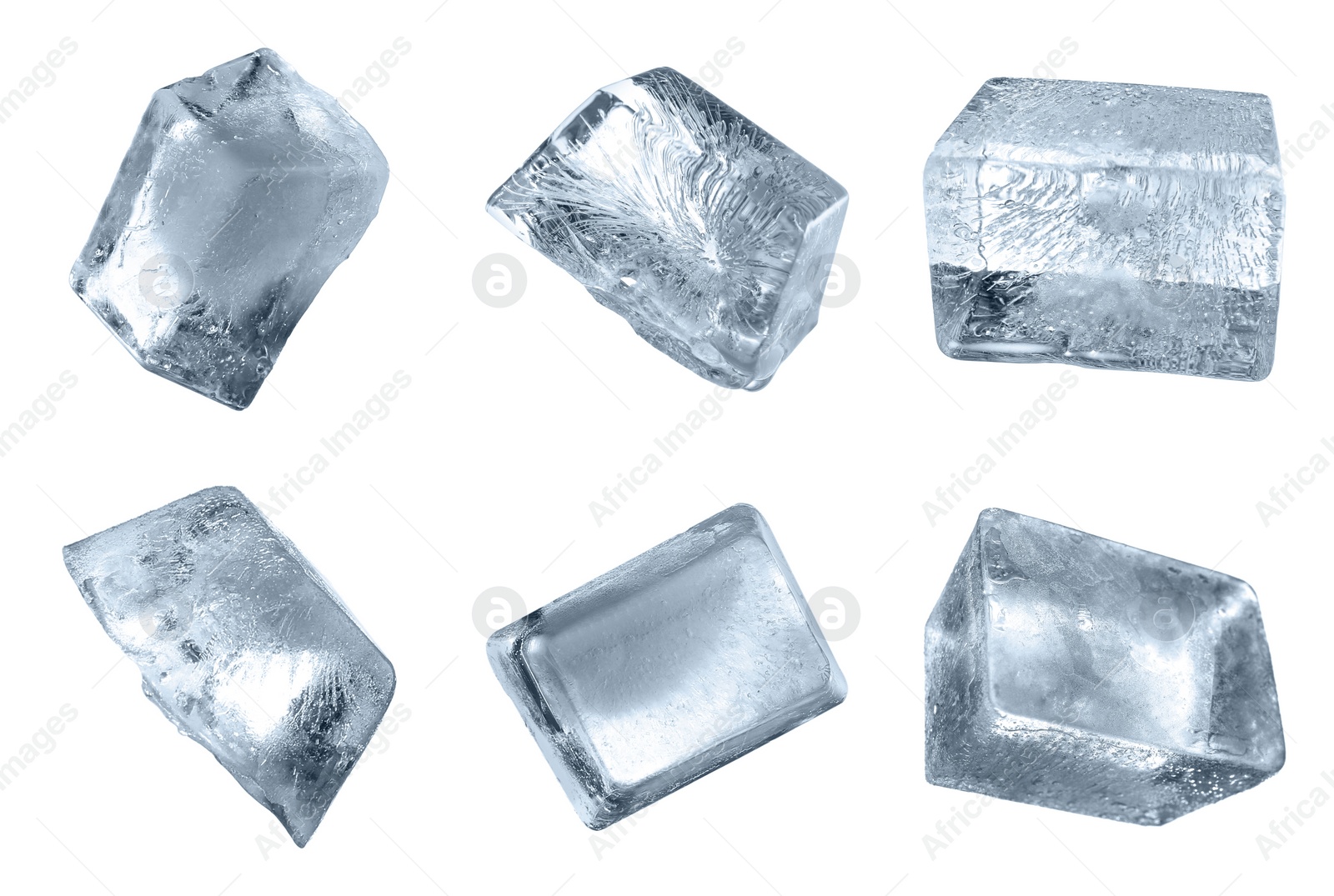 Image of Set of ice cubes on white background