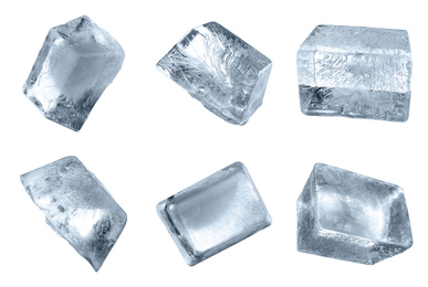 Image of Set of ice cubes on white background