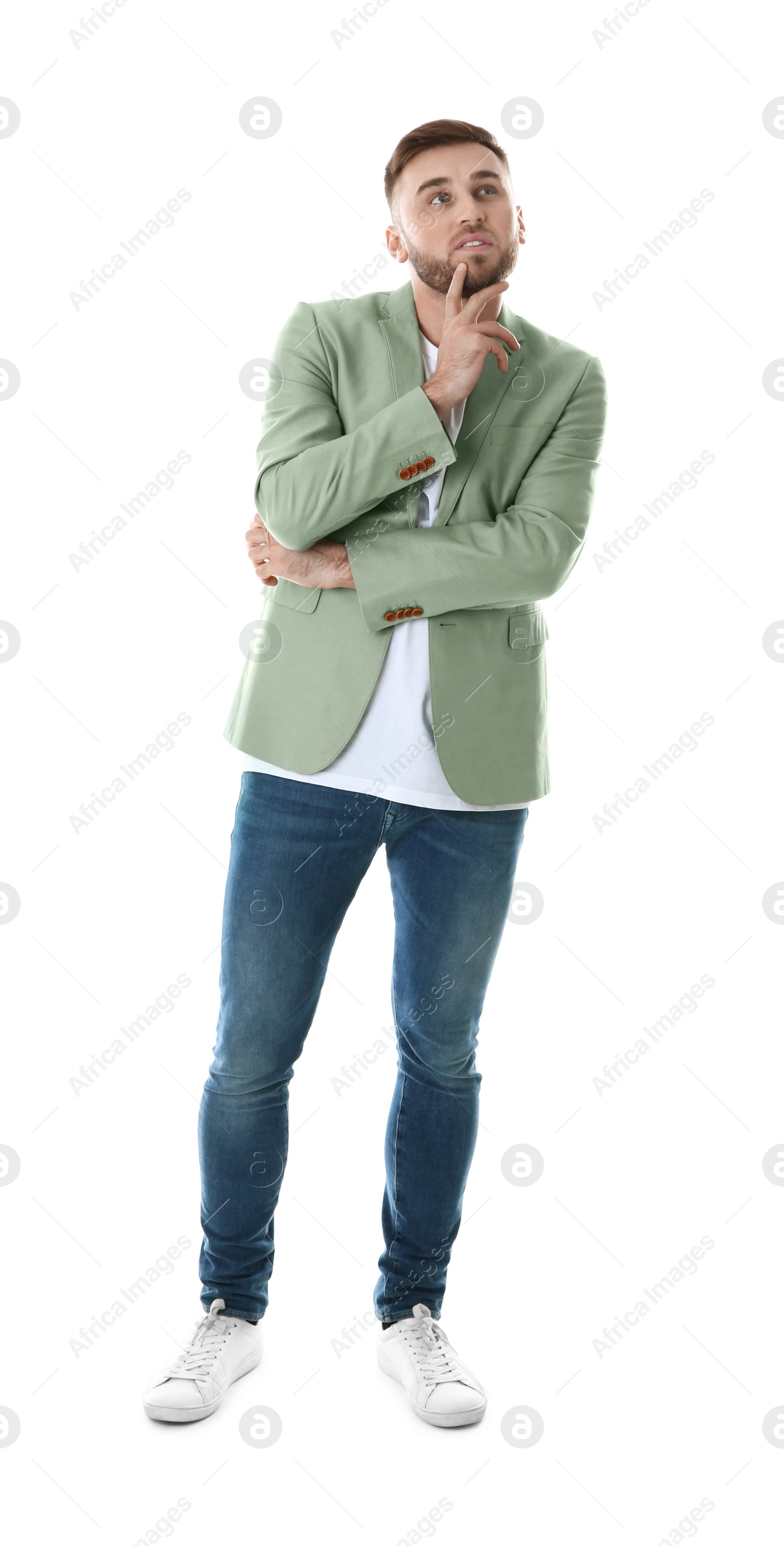 Photo of Full length portrait of young man on white background