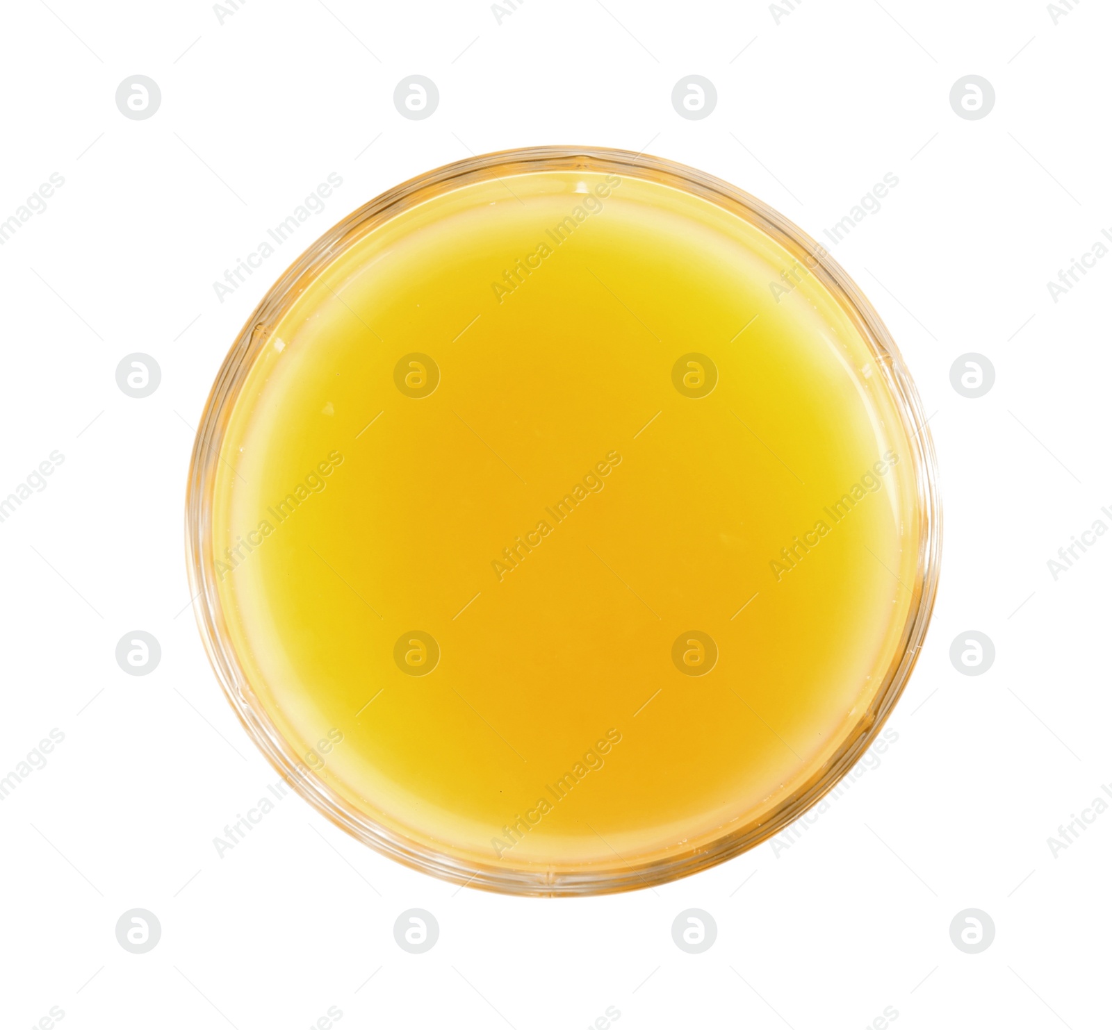 Photo of Glass of orange juice on white background, top view