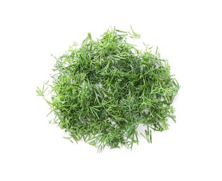 Pile of fresh dill isolated on white, top view