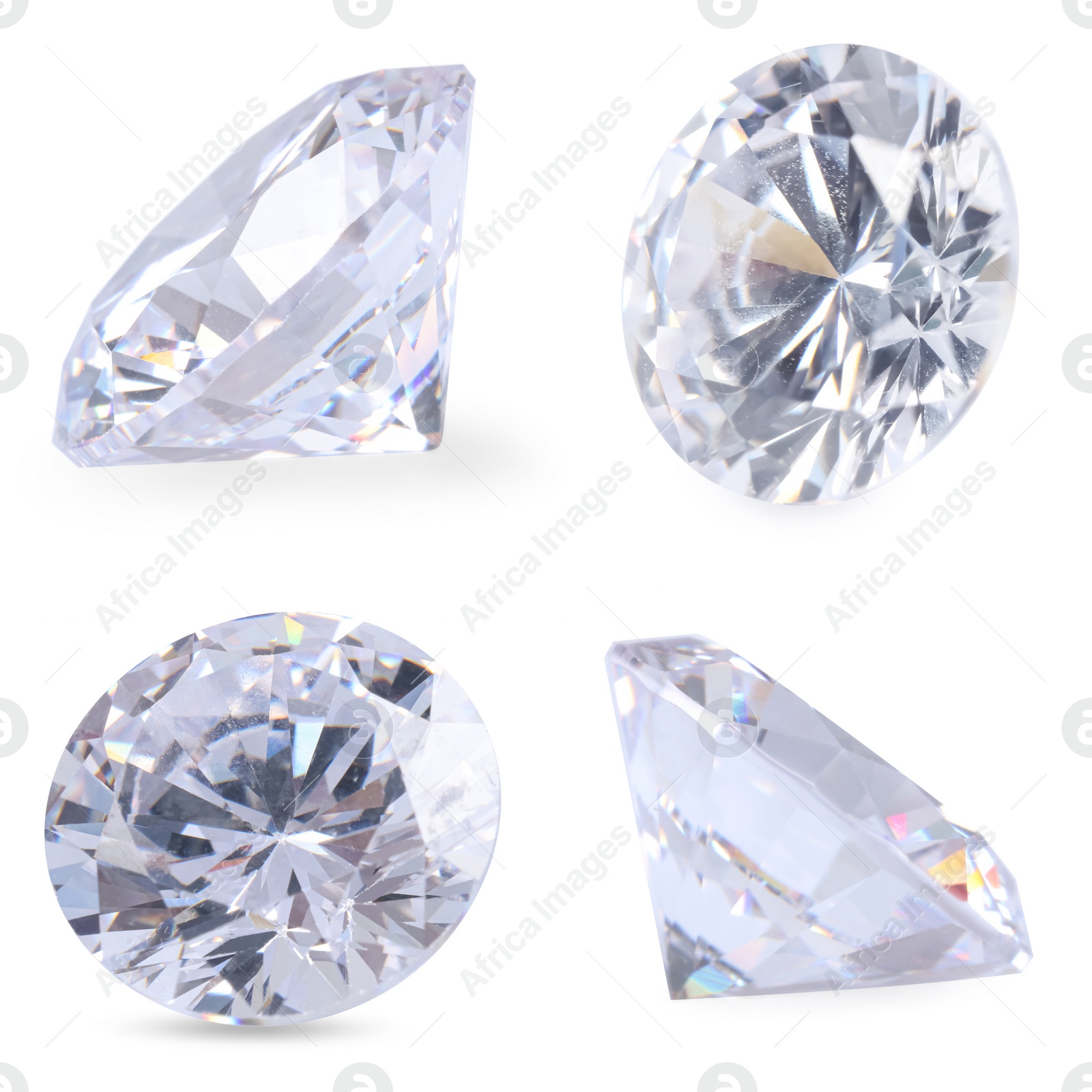 Image of Beautiful dazzling diamonds on white background, set