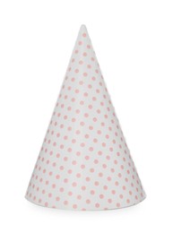 Photo of Bright party hat isolated on white. Festive accessory