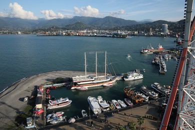 Photo of Batumi, Georgia - October 12, 2022: Picturesque view of sea port with boats near city