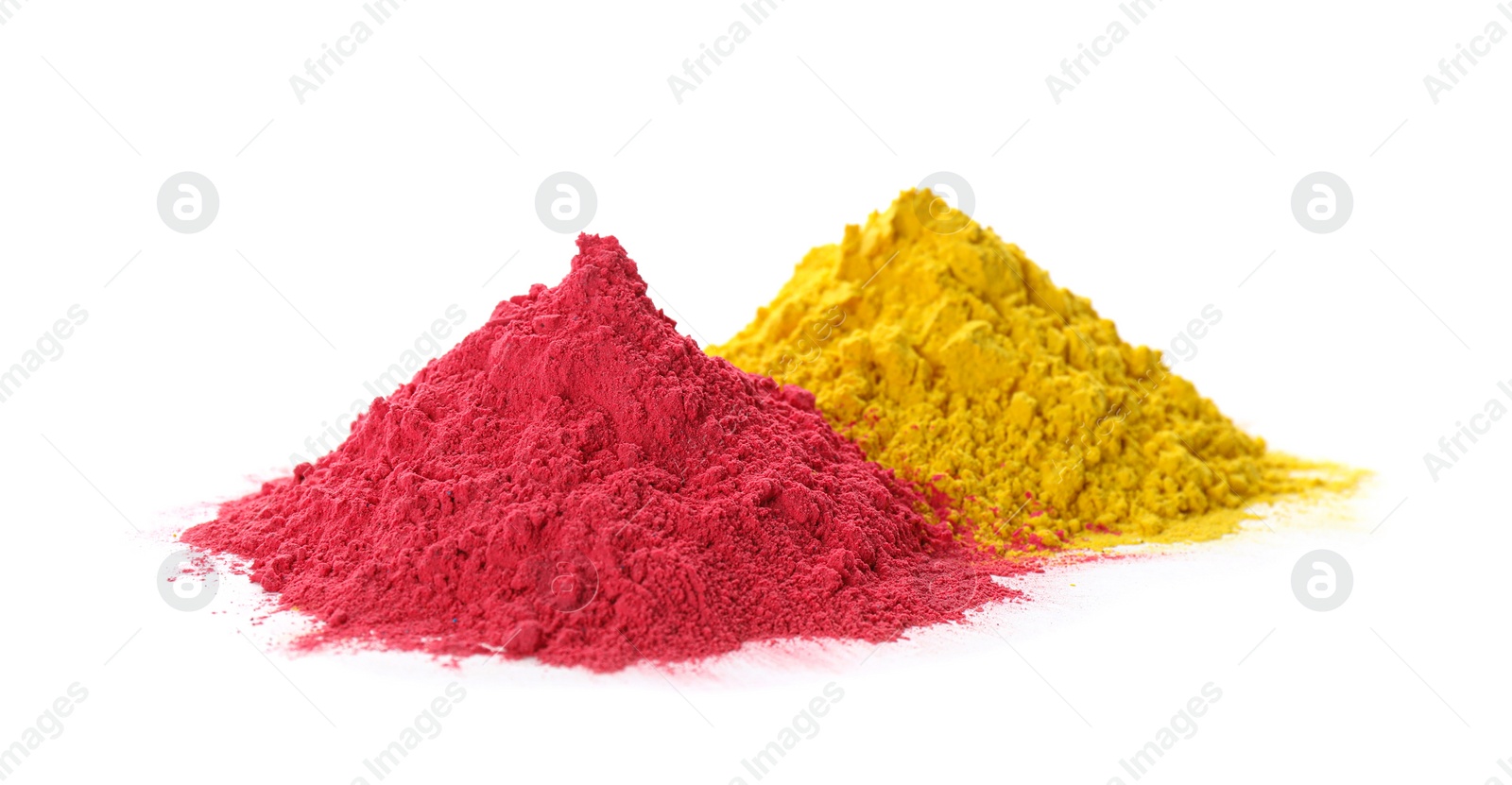 Photo of Colorful powder dyes on white background. Holi festival