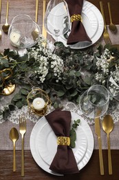 Stylish elegant table setting for festive dinner, flat lay