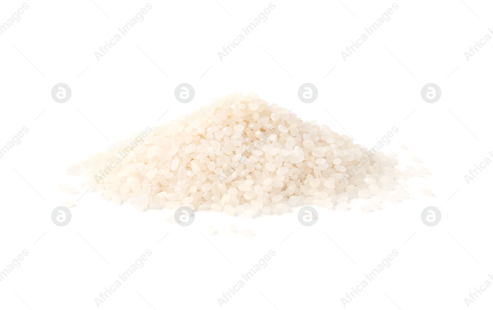 Photo of Pile of raw rice isolated on white