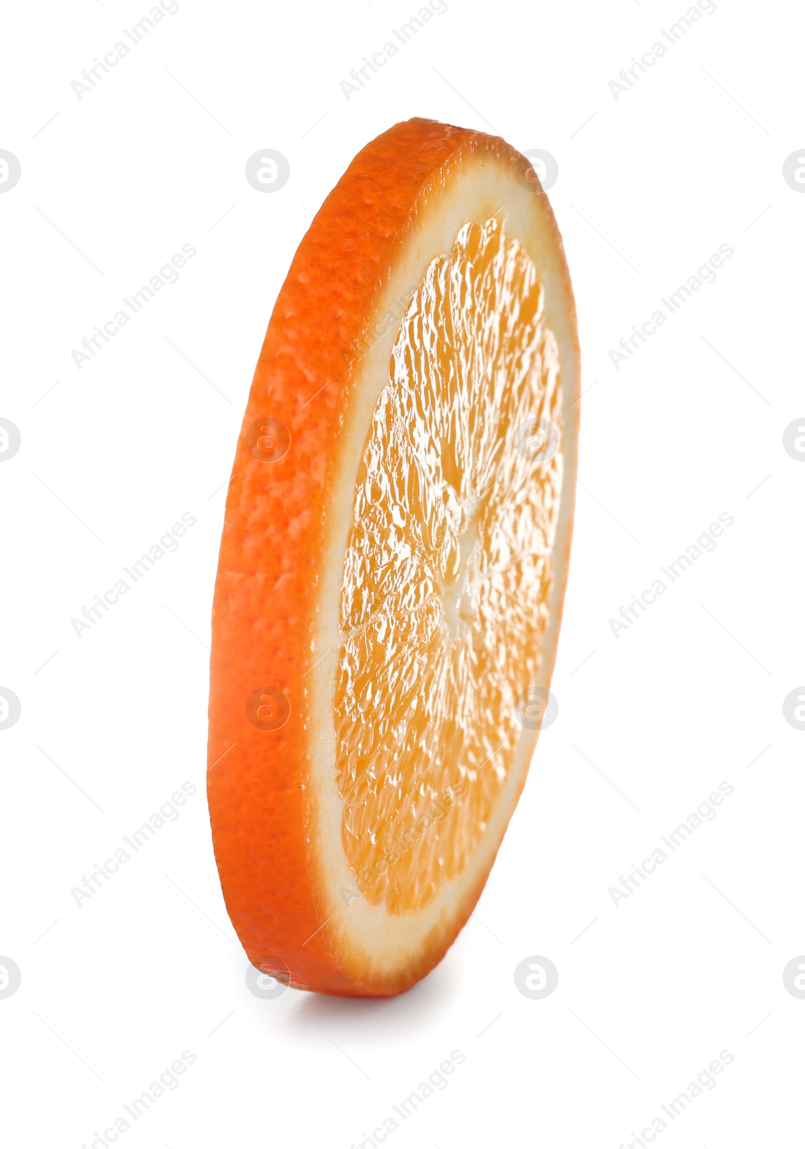 Photo of Slice of ripe orange isolated on white