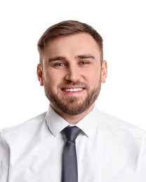 Passport photo. Portrait of young man on white background