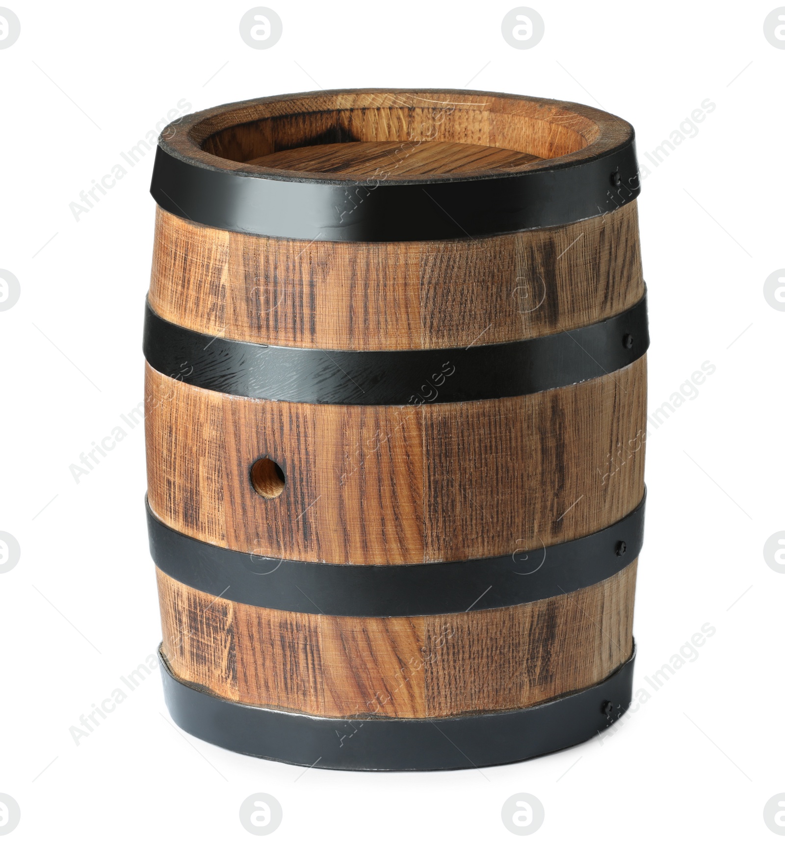 Photo of One traditional wooden barrel isolated on white