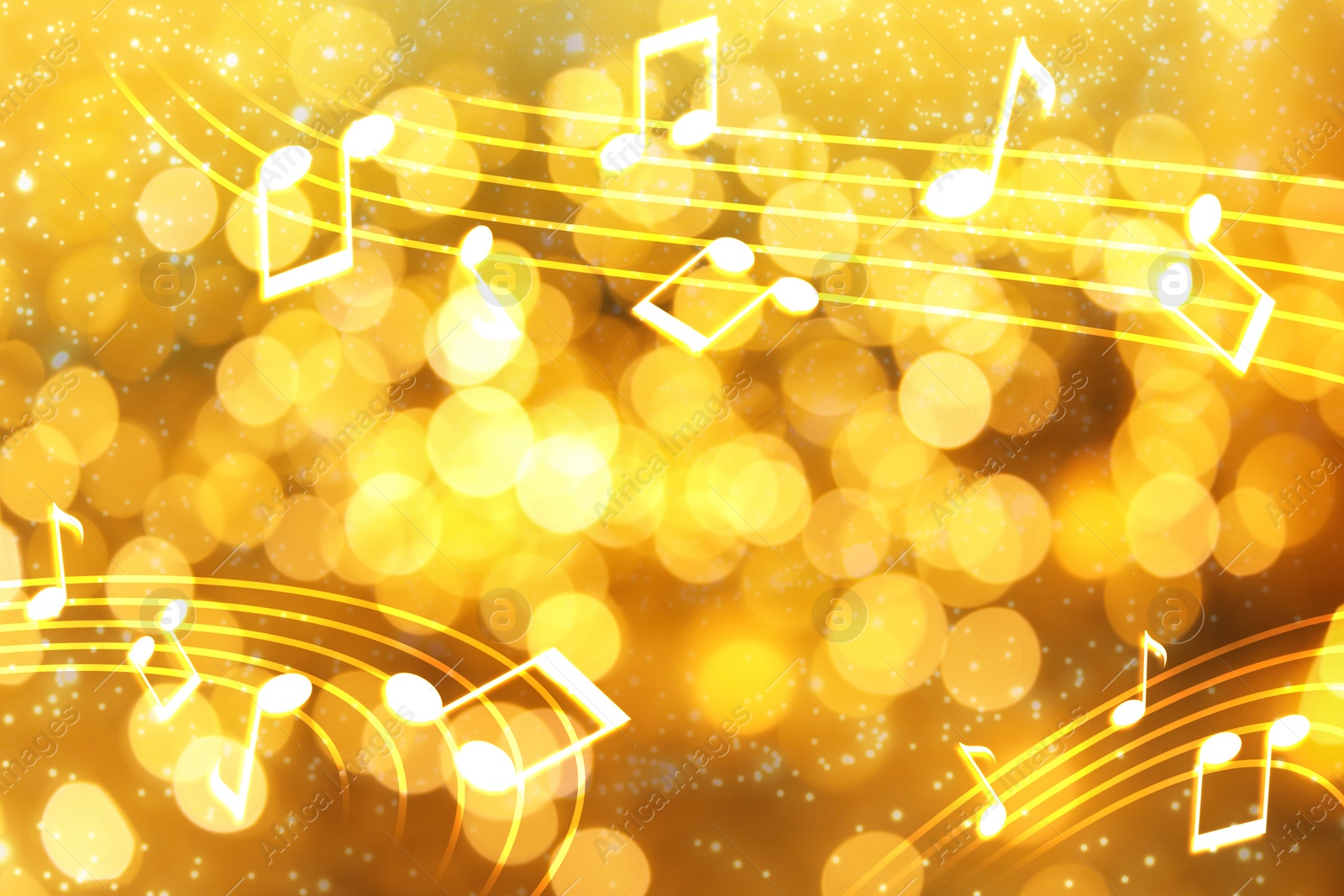 Image of Music notes on blurred background, bokeh effect