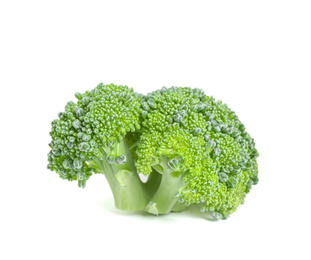 Fresh green raw broccoli on white background
