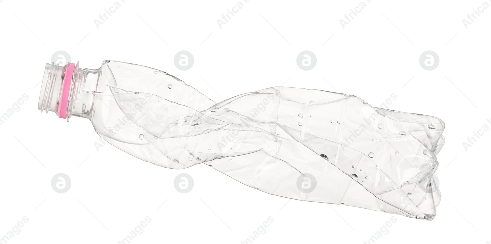 Photo of Crumpled disposable plastic bottle isolated on white