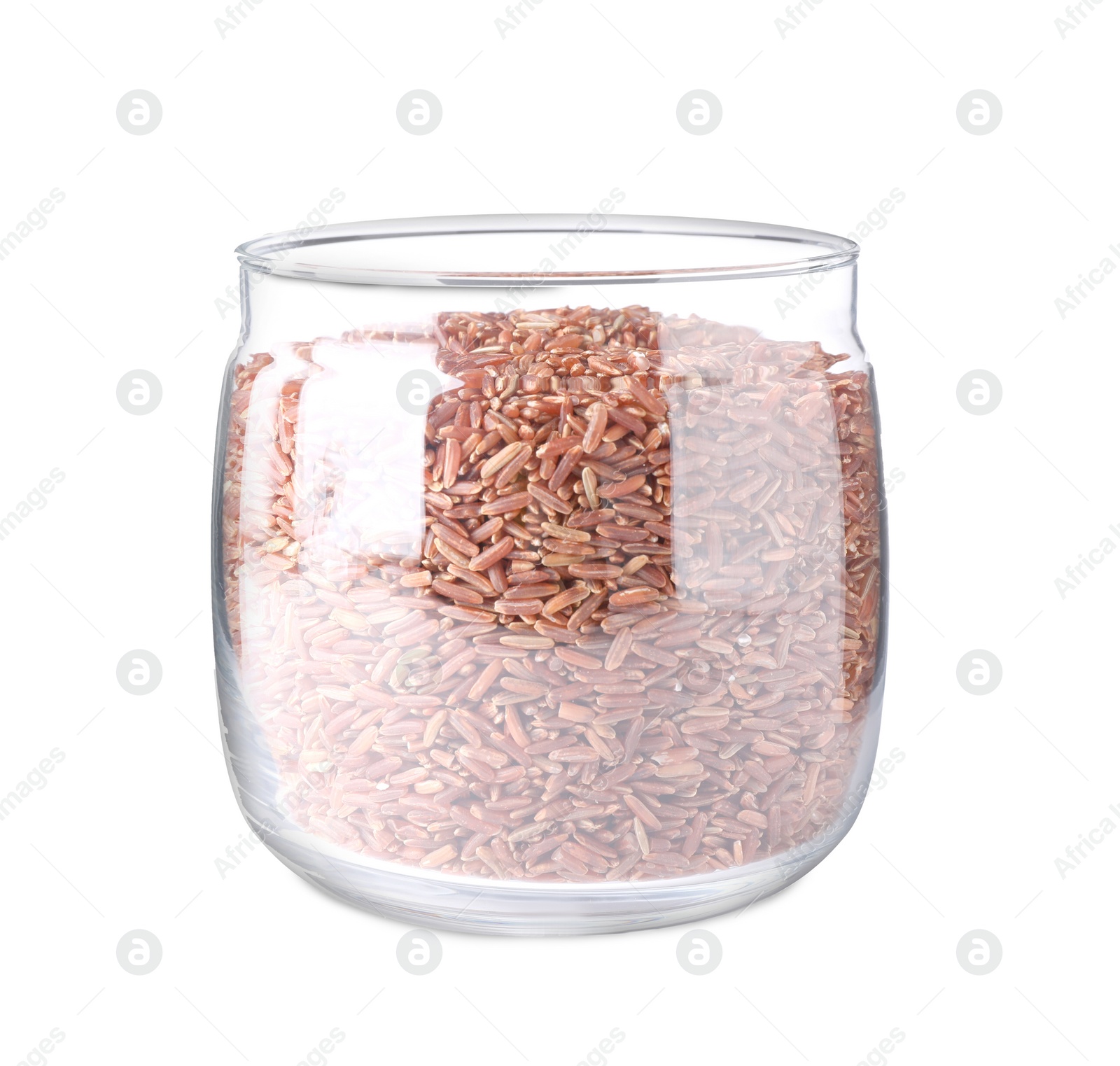 Photo of Brown rice in jar isolated on white