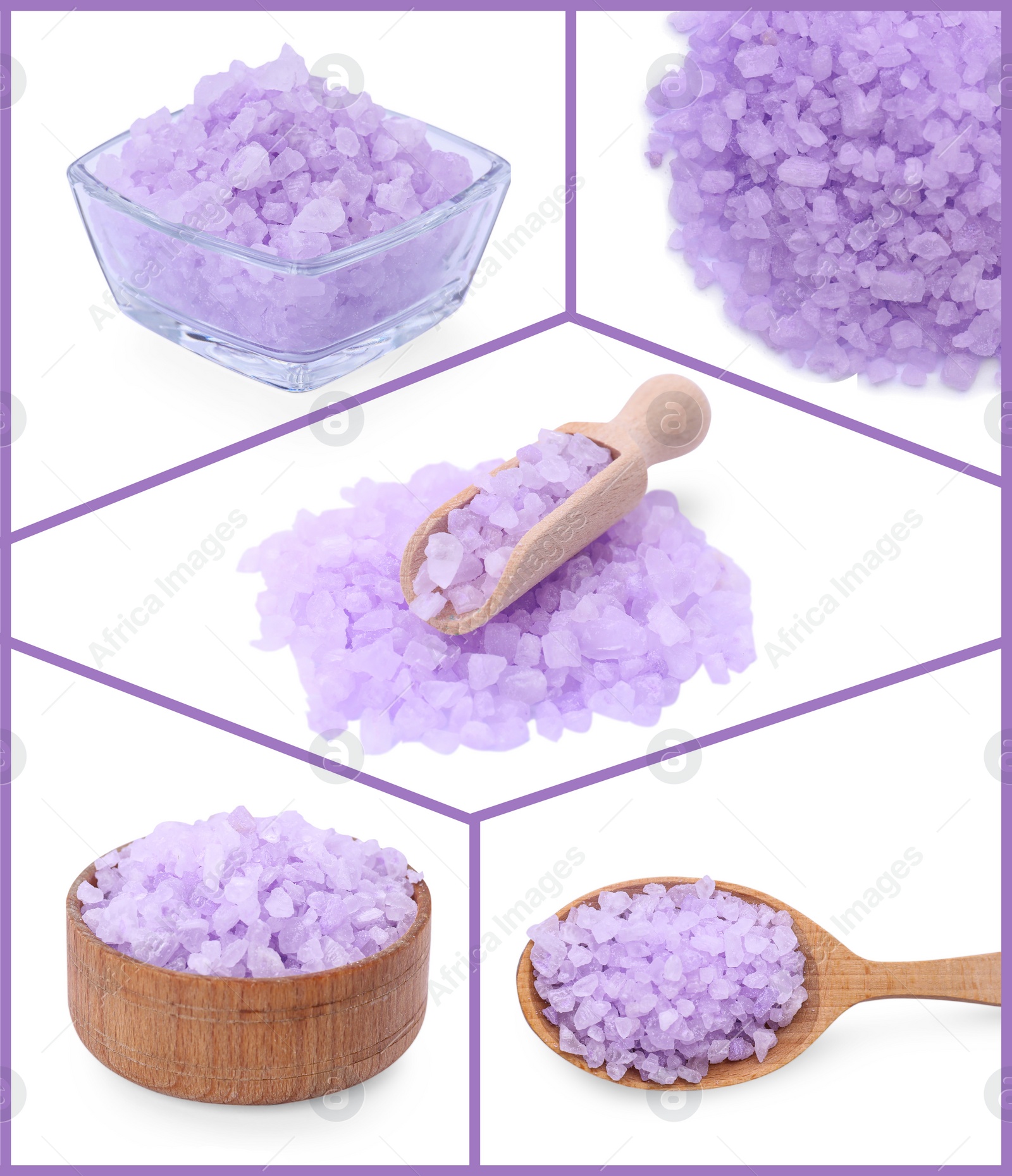 Image of Violet sea salt isolated on white, set