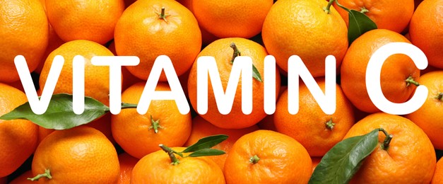 Image of Source of Vitamin C. Delicious fresh ripe tangerines as background, top view