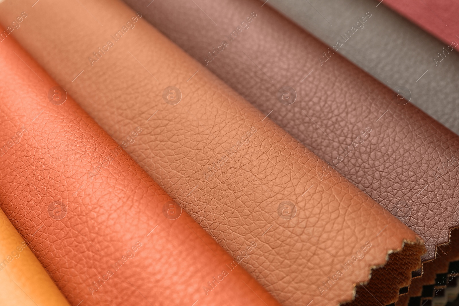 Photo of Leather samples of different colors for interior design as background