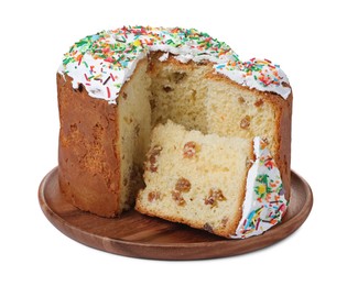 Photo of Traditional Easter cake with sprinkles on white background