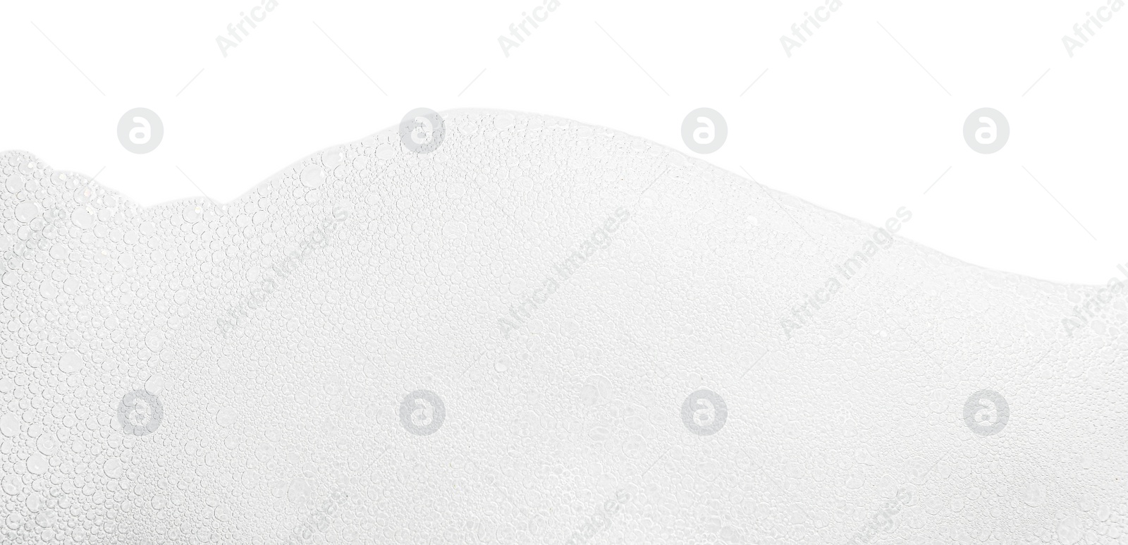 Photo of Fluffy soap foam on white background, top view