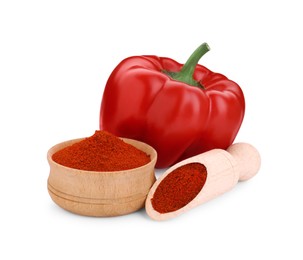Photo of Aromatic paprika and fresh pepper isolated on white