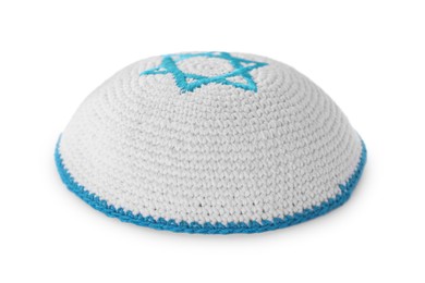 Kippah with Star of David isolated on white. Rosh Hashanah holiday symbol