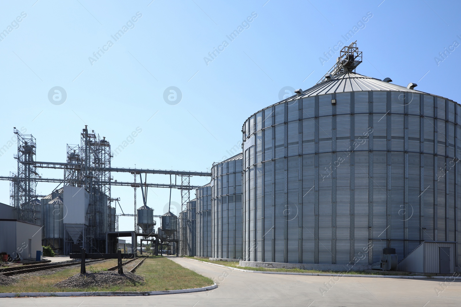 Photo of View of modern granaries for storing cereal grains outdoors