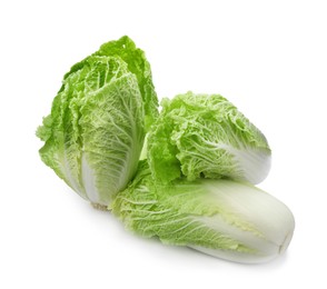 Fresh tasty Chinese cabbages on white background