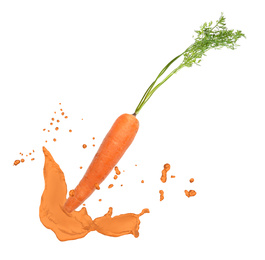 Image of Fresh carrot and splashes on white background