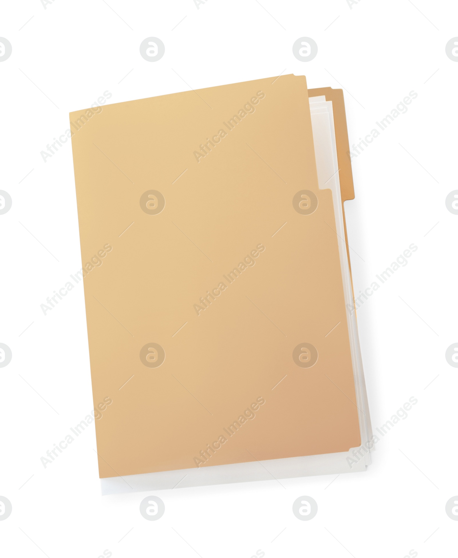 Photo of Yellow file with documents isolated on white, top view