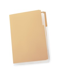 Photo of Yellow file with documents isolated on white, top view