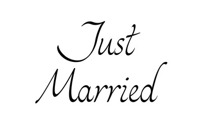 Text Just Married on white background. Wedding day